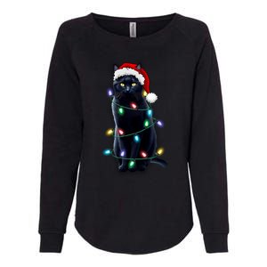 Santa Black Cat Tangled Up In Christmas Tree Lights Holiday Gift Womens California Wash Sweatshirt