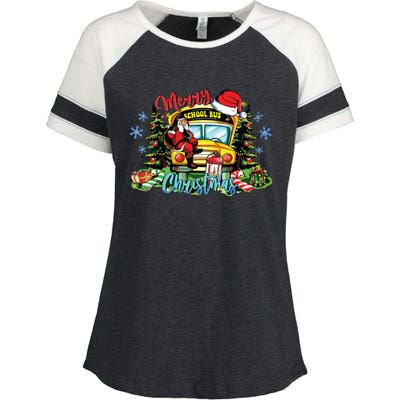 School Bus Christmas Tree Funny Santa Bus Driver Lover Gifts Enza Ladies Jersey Colorblock Tee