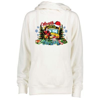 School Bus Christmas Tree Funny Santa Bus Driver Lover Gifts Womens Funnel Neck Pullover Hood