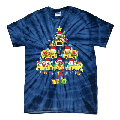 School Bus Christmas Tree Funny Santa Bus Driver Tie-Dye T-Shirt