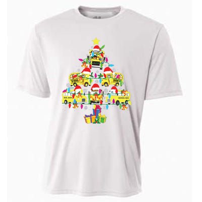 School Bus Christmas Tree Funny Santa Bus Driver Cooling Performance Crew T-Shirt