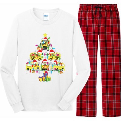 School Bus Christmas Tree Funny Santa Bus Driver Long Sleeve Pajama Set