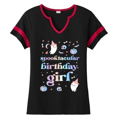 Spooktacular Birthday Cute Ghost Halloween Party Retro Gift Ladies Halftime Notch Neck Tee