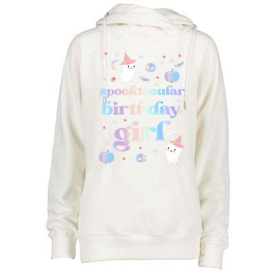 Spooktacular Birthday Cute Ghost Halloween Party Retro Gift Womens Funnel Neck Pullover Hood