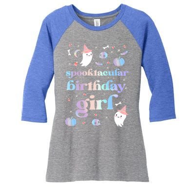 Spooktacular Birthday Cute Ghost Halloween Party Retro Gift Women's Tri-Blend 3/4-Sleeve Raglan Shirt