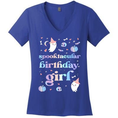 Spooktacular Birthday Cute Ghost Halloween Party Retro Gift Women's V-Neck T-Shirt