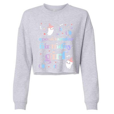 Spooktacular Birthday Cute Ghost Halloween Party Retro Gift Cropped Pullover Crew