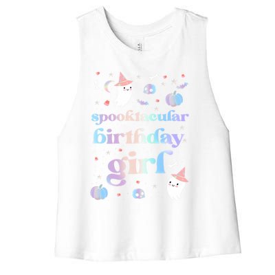 Spooktacular Birthday Cute Ghost Halloween Party Retro Gift Women's Racerback Cropped Tank