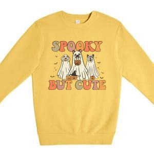 Spooky But Cute Ghost Dog Boo Pumpkin Candy Groovy Halloween Gift Premium Crewneck Sweatshirt