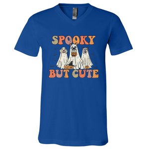 Spooky But Cute Ghost Dog Boo Pumpkin Candy Groovy Halloween Gift V-Neck T-Shirt