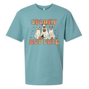 Spooky But Cute Ghost Dog Boo Pumpkin Candy Groovy Halloween Gift Sueded Cloud Jersey T-Shirt