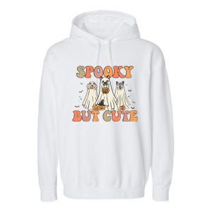 Spooky But Cute Ghost Dog Boo Pumpkin Candy Groovy Halloween Gift Garment-Dyed Fleece Hoodie