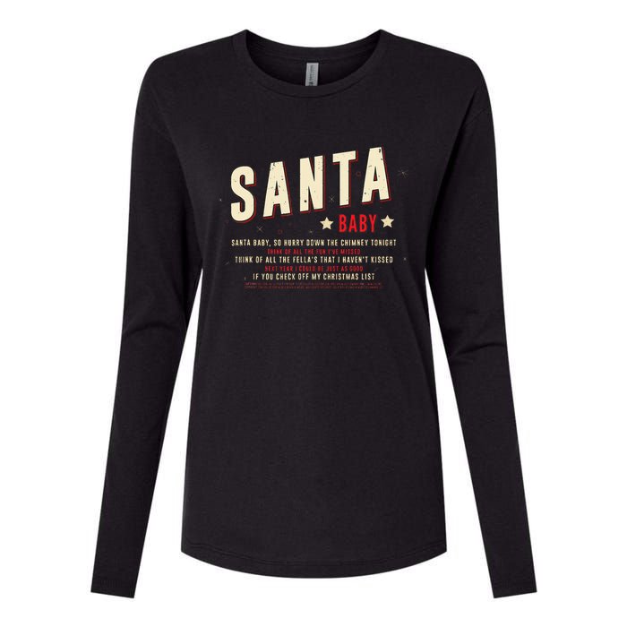 Santa Baby Christmas Song Lyrics Eartha Kitt Womens Cotton Relaxed Long Sleeve T-Shirt