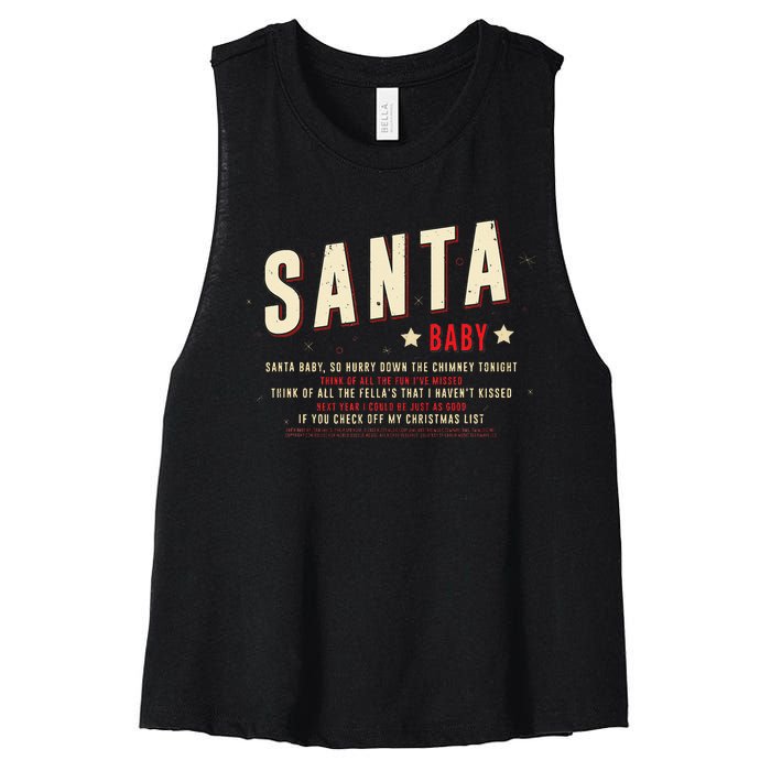 Santa Baby Christmas Song Lyrics Eartha Kitt Women's Racerback Cropped Tank