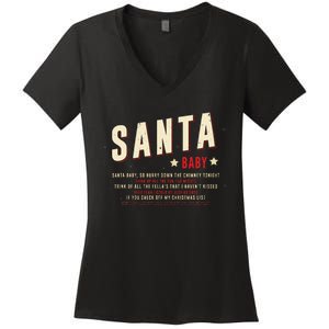 Santa Baby Christmas Song Lyrics Eartha Kitt Women's V-Neck T-Shirt