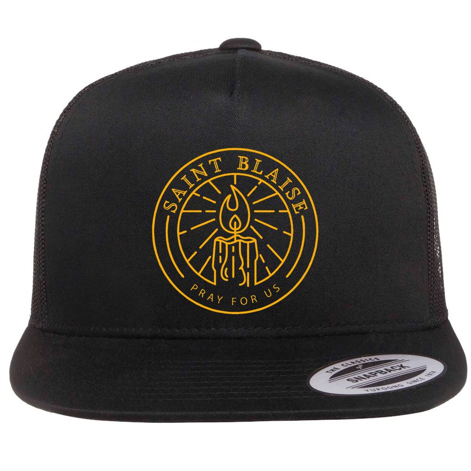 St Blaise Candle Catholic Saint Flat Bill Trucker Hat