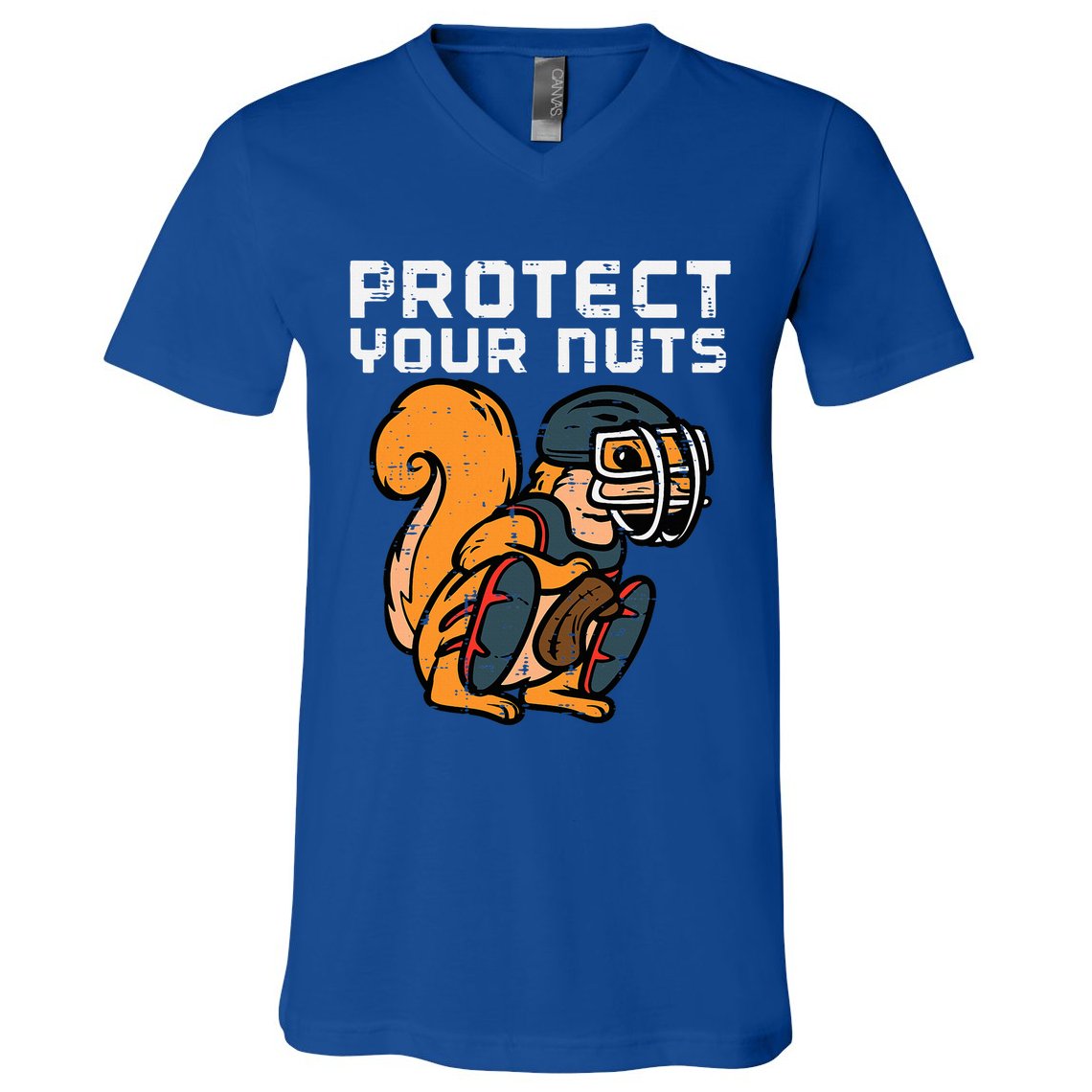 Squirrel Baseball Catcher Protect Your Nuts V-Neck T-Shirt