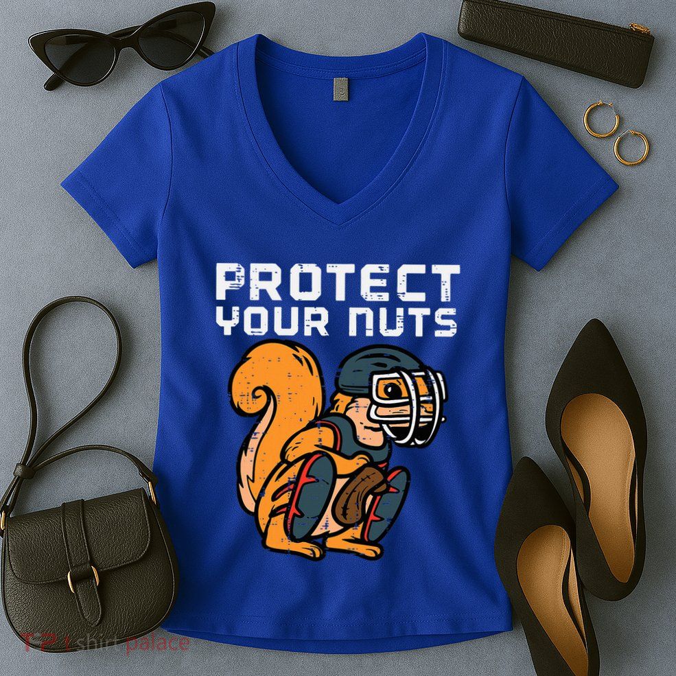 Squirrel Baseball Catcher Protect Your Nuts Women's V-Neck T-Shirt