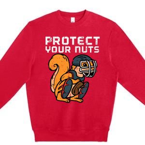 Squirrel Baseball Catcher Protect Your Nuts Premium Crewneck Sweatshirt