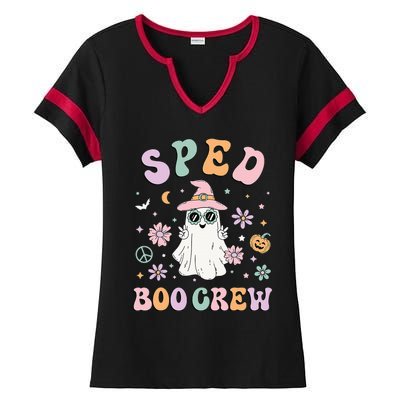 SPED Boo Crew Halloween Floral Ghost Special Ed SPED Teacher Ladies Halftime Notch Neck Tee