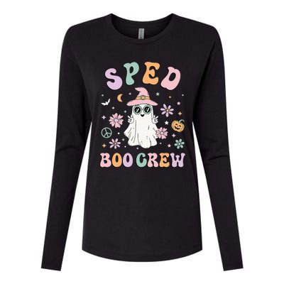 SPED Boo Crew Halloween Floral Ghost Special Ed SPED Teacher Womens Cotton Relaxed Long Sleeve T-Shirt