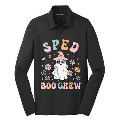 SPED Boo Crew Halloween Floral Ghost Special Ed SPED Teacher Silk Touch Performance Long Sleeve Polo