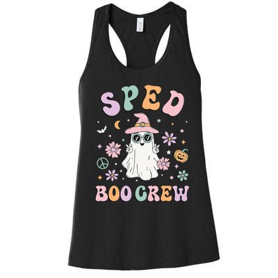 SPED Boo Crew Halloween Floral Ghost Special Ed SPED Teacher Women's Racerback Tank