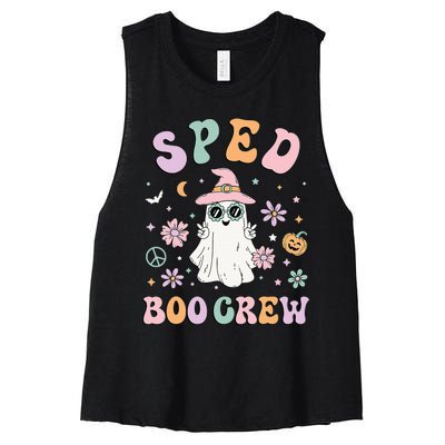 SPED Boo Crew Halloween Floral Ghost Special Ed SPED Teacher Women's Racerback Cropped Tank