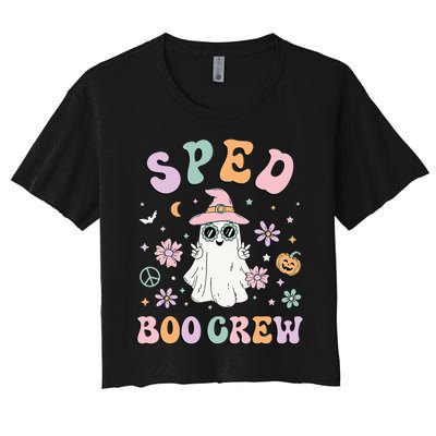 SPED Boo Crew Halloween Floral Ghost Special Ed SPED Teacher Women's Crop Top Tee