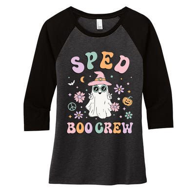 SPED Boo Crew Halloween Floral Ghost Special Ed SPED Teacher Women's Tri-Blend 3/4-Sleeve Raglan Shirt