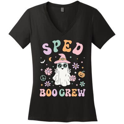 SPED Boo Crew Halloween Floral Ghost Special Ed SPED Teacher Women's V-Neck T-Shirt