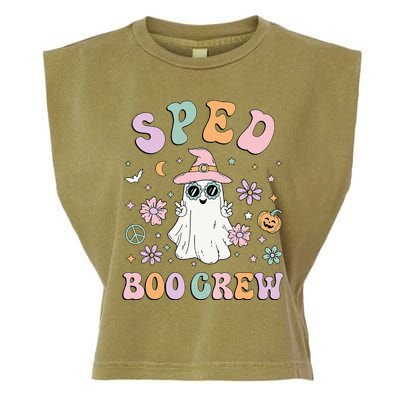 SPED Boo Crew Halloween Floral Ghost Special Ed SPED Teacher Garment-Dyed Women's Muscle Tee