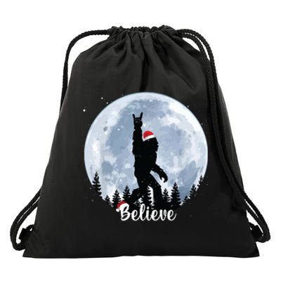 Santa Bigfoot Christmas Rock Roll Sasquatch Believe Xmas Drawstring Bag