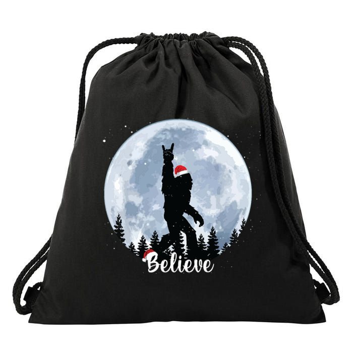 Santa Bigfoot Christmas Rock Roll Sasquatch Believe Xmas Drawstring Bag