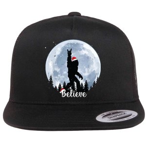 Santa Bigfoot Christmas Rock Roll Sasquatch Believe Xmas Flat Bill Trucker Hat