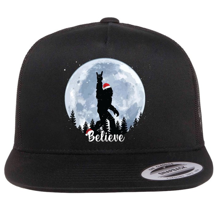 Santa Bigfoot Christmas Rock Roll Sasquatch Believe Xmas Flat Bill Trucker Hat