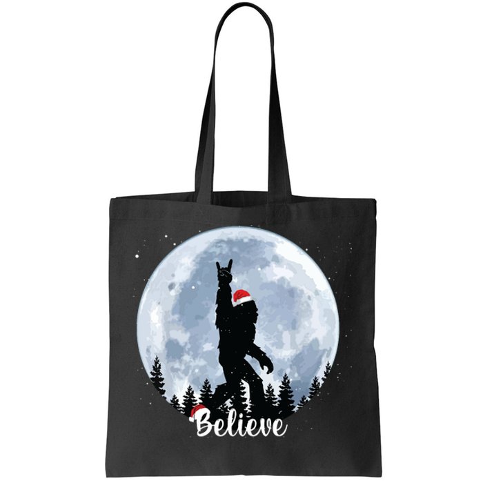 Santa Bigfoot Christmas Rock Roll Sasquatch Believe Xmas Tote Bag