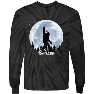 Santa Bigfoot Christmas Rock Roll Sasquatch Believe Xmas Tie-Dye Long Sleeve Shirt