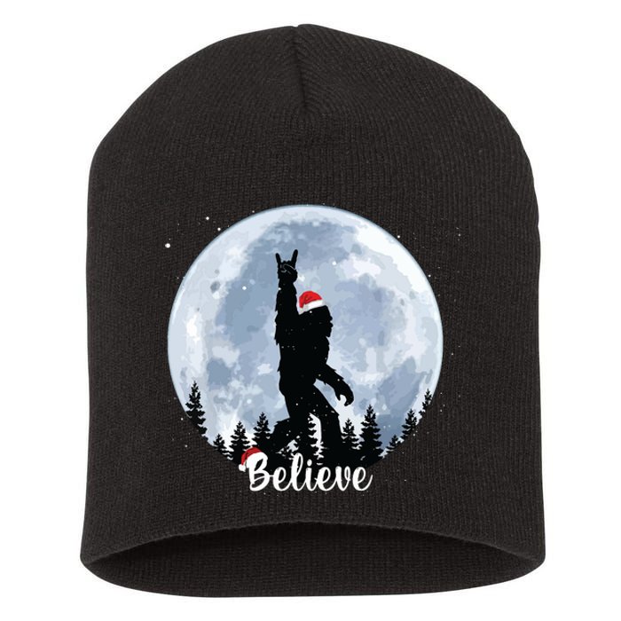 Santa Bigfoot Christmas Rock Roll Sasquatch Believe Xmas Short Acrylic Beanie