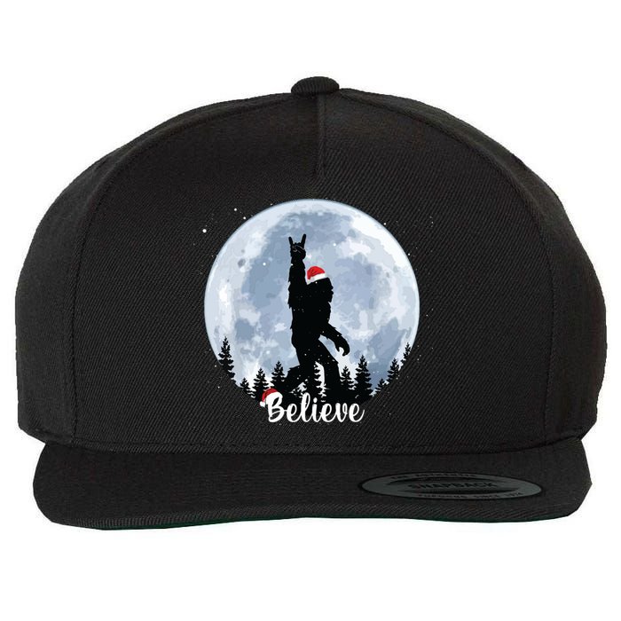 Santa Bigfoot Christmas Rock Roll Sasquatch Believe Xmas Wool Snapback Cap