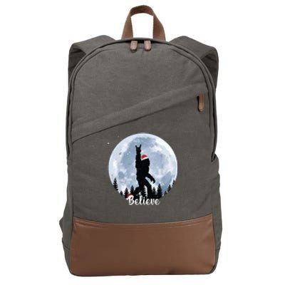 Santa Bigfoot Christmas Rock Roll Sasquatch Believe Xmas Cotton Canvas Backpack