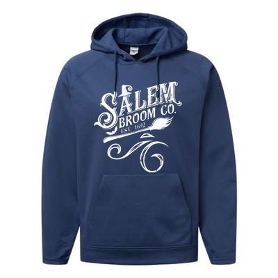 Salem Broom Co Est 1692 Funny Halloween Witch Quote Graphic Gift Performance Fleece Hoodie