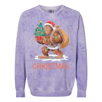 Santa Bigfoot Christmas Lights Funny Sasquatch Believe Xmas Colorblast Crewneck Sweatshirt