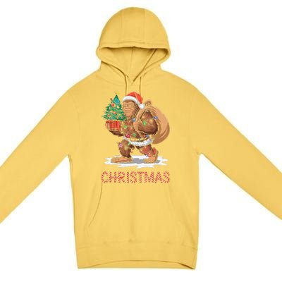 Santa Bigfoot Christmas Lights Funny Sasquatch Believe Xmas Premium Pullover Hoodie