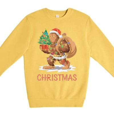 Santa Bigfoot Christmas Lights Funny Sasquatch Believe Xmas Premium Crewneck Sweatshirt