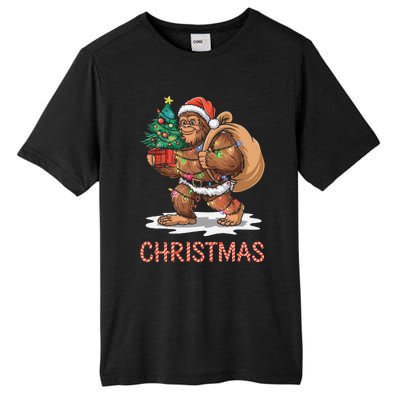 Santa Bigfoot Christmas Lights Funny Sasquatch Believe Xmas Tall Fusion ChromaSoft Performance T-Shirt