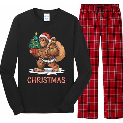 Santa Bigfoot Christmas Lights Funny Sasquatch Believe Xmas Long Sleeve Pajama Set