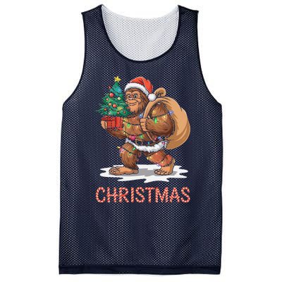 Santa Bigfoot Christmas Lights Funny Sasquatch Believe Xmas Mesh Reversible Basketball Jersey Tank