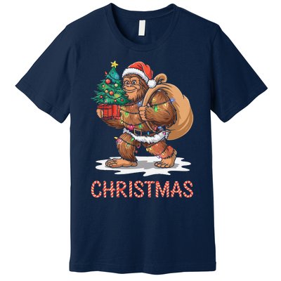 Santa Bigfoot Christmas Lights Funny Sasquatch Believe Xmas Premium T-Shirt