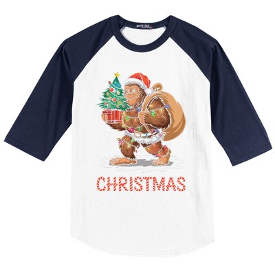 Santa Bigfoot Christmas Lights Funny Sasquatch Believe Xmas Baseball Sleeve Shirt